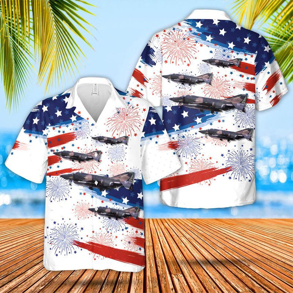 4Th Of July Hawaiian Shirts, Nebraska Air National Guard 173D Air Refueling Squadron Rf-4C Phantom Ii Hawaiian Shirt, Military Aloha Shirts