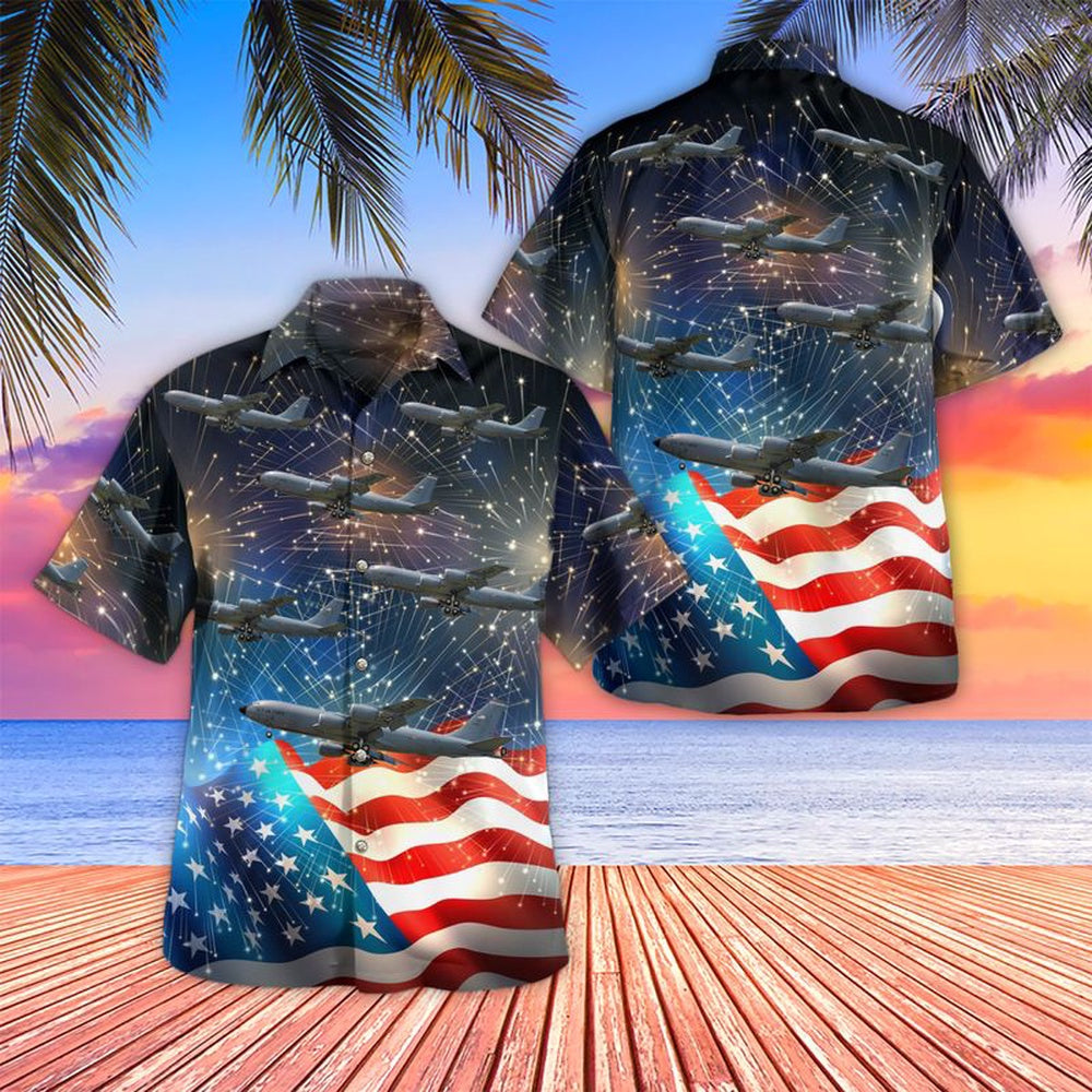 4Th Of July Hawaiian Shirts, Nebraska Air National Guard Boeing Kc-135R Stratotanker 59-1495 4Th Of July Hawaiian Shirt, Military Aloha Shirts