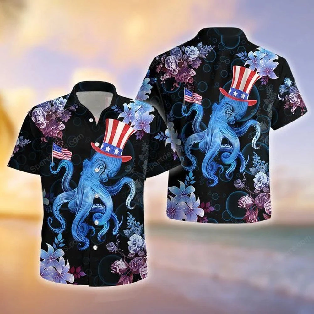 4Th Of July Hawaiian Shirts, Ocean - Octopus 4Th July Tropical Hawaiian Shirt, Summer Gift, Hawaiian Shirts For Men, Aloha Beach Shirt