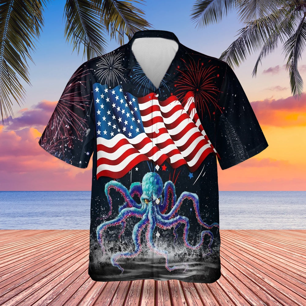 4Th Of July Hawaiian Shirts, Octopus Happy Independence Day Hawaiian Shirt July 4Th Octopus Gifts For Men