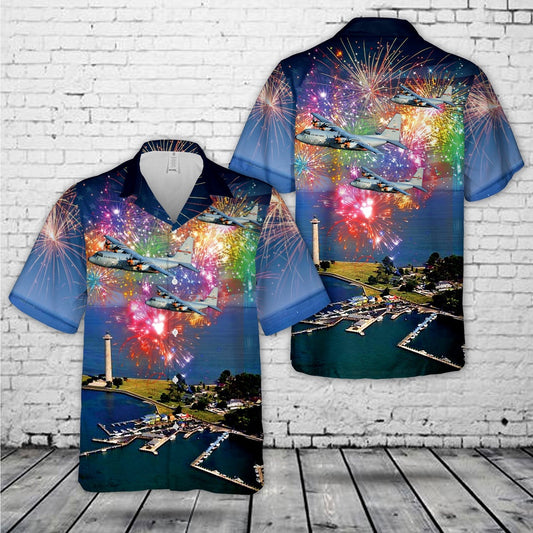 4Th Of July Hawaiian Shirts, Ohio Air National Guard Lockheed C-130H Hercules 164Th Airlift Squadron 179Th Airlift Wing 4Th Of July Hawaiian Shirt