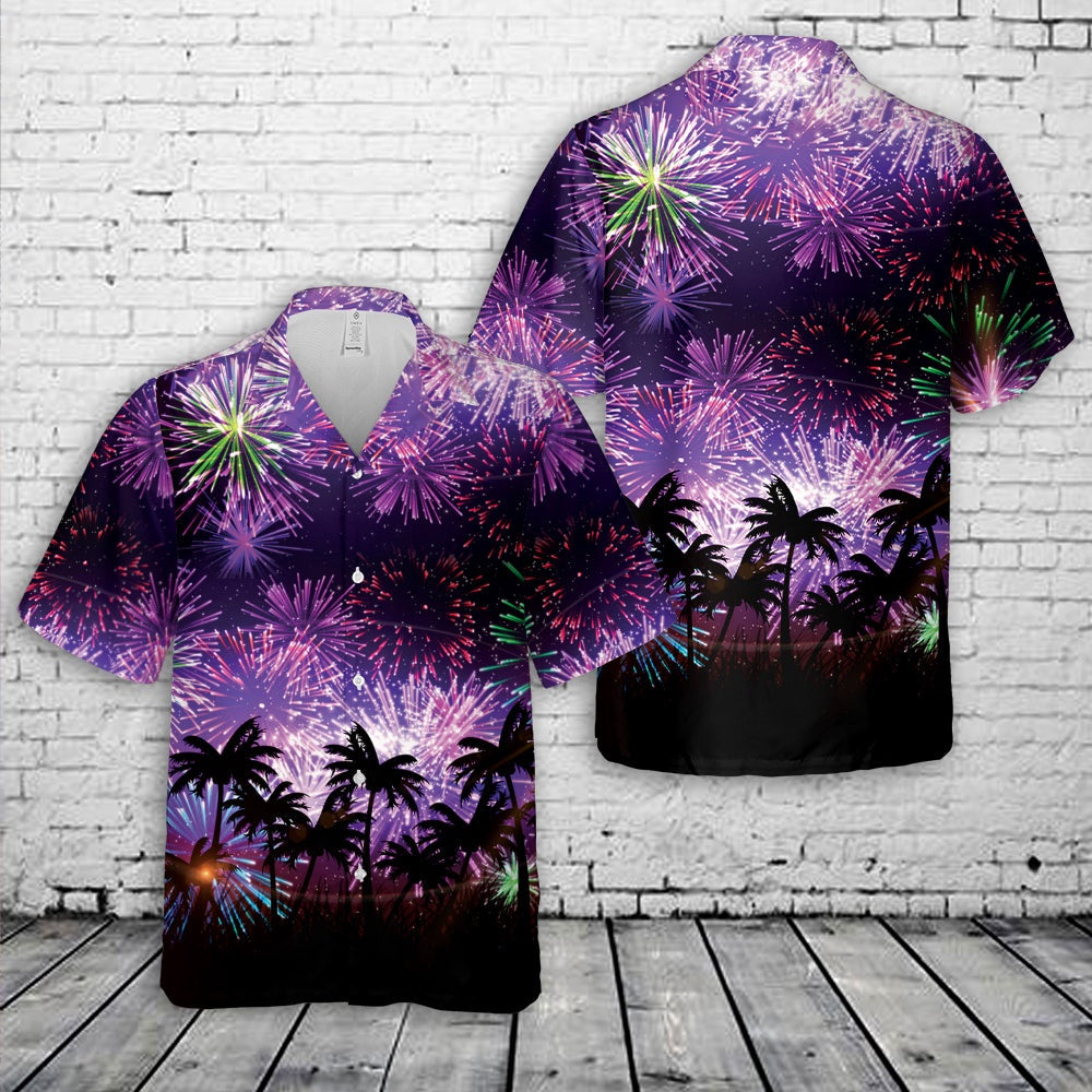 4Th Of July Hawaiian Shirts, Palm Trees Fireworks Hawaiian Shirt 4Th Of July Hawaiian Shirt, Hawaiian Firefighter Shirts