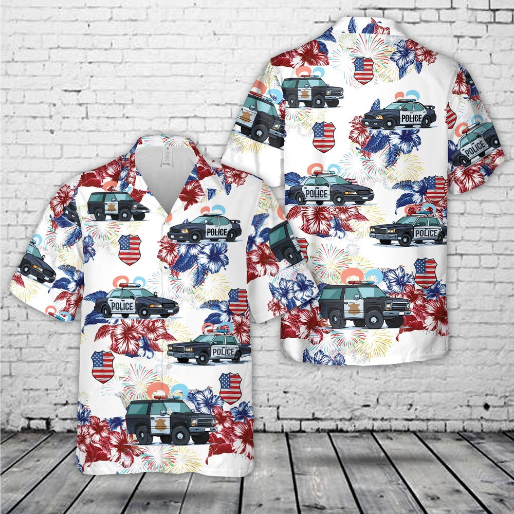 4Th Of July Hawaiian Shirts, Police Truck 4th Of July Hawaiian Shirt, Hawaiian Beach Shirts For Men Women