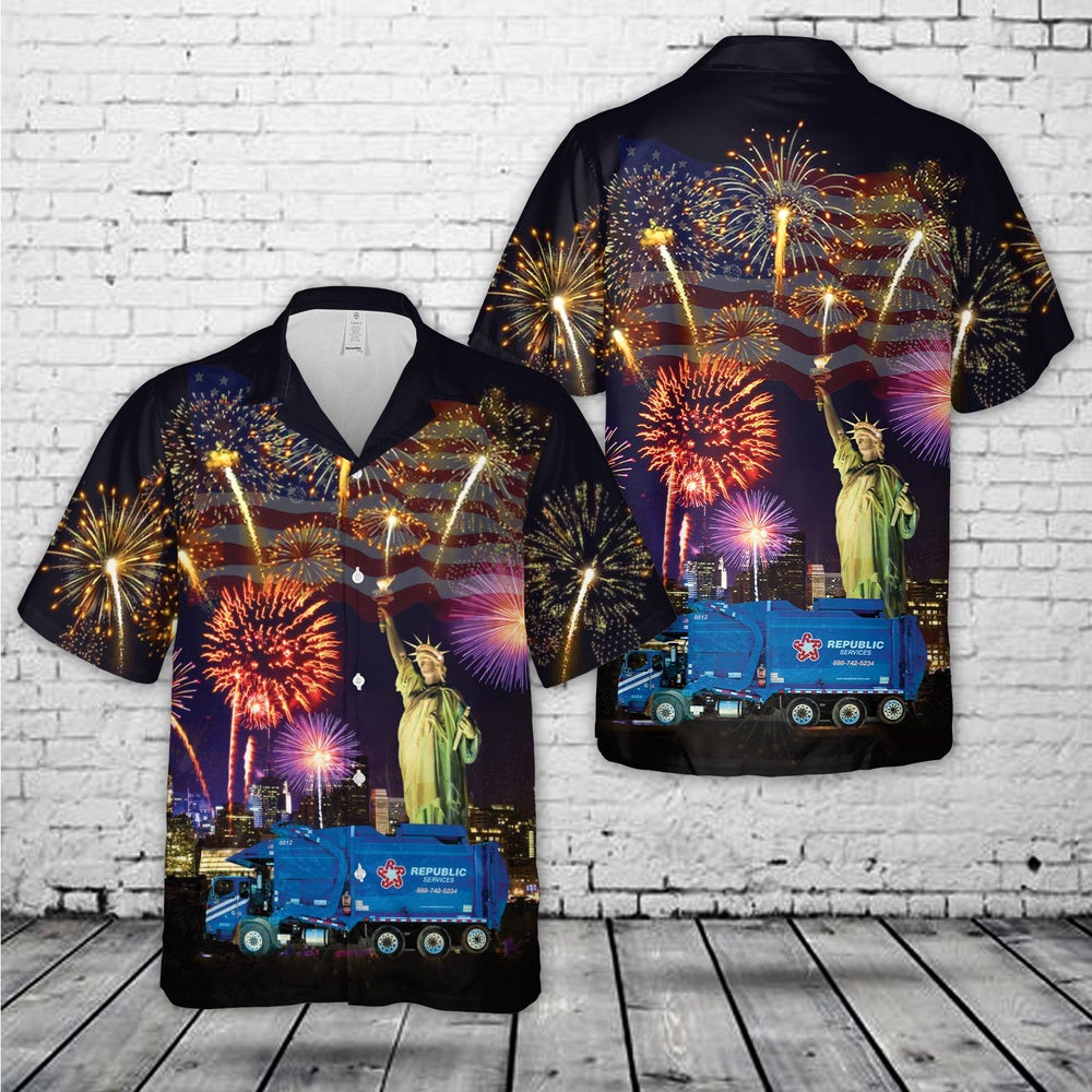 4Th Of July Hawaiian Shirts, REPUBLIC SERVICES TRUCK 8812 4th Of July Hawaiian Shirt, Hawaiian Beach Shirts For Men Women