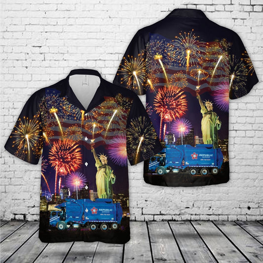 4Th Of July Hawaiian Shirts, REPUBLIC SERVICES TRUCK 8812 4th Of July Hawaiian Shirt, Hawaiian Beach Shirts For Men Women