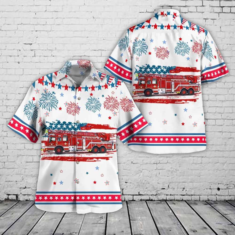 4Th Of July Hawaiian Shirts, Red Oak Texas Red Oak Fire Department 4Th Of July Hawaiian Shirt, Hawaiian Firefighter Shirts