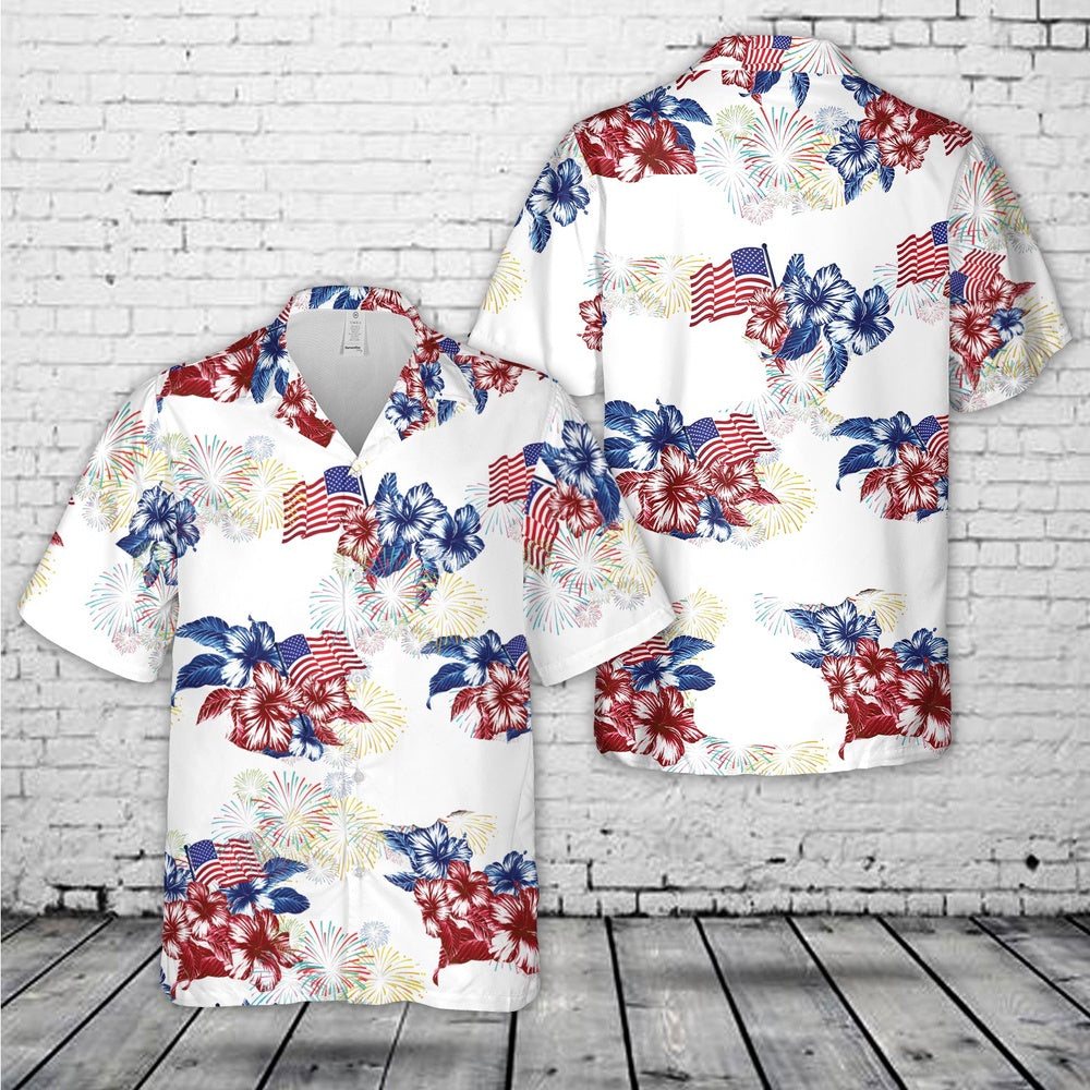 4Th Of July Hawaiian Shirts, Red White And Blue 4Th Of July Hawaiian Shirt, Military Aloha Shirts