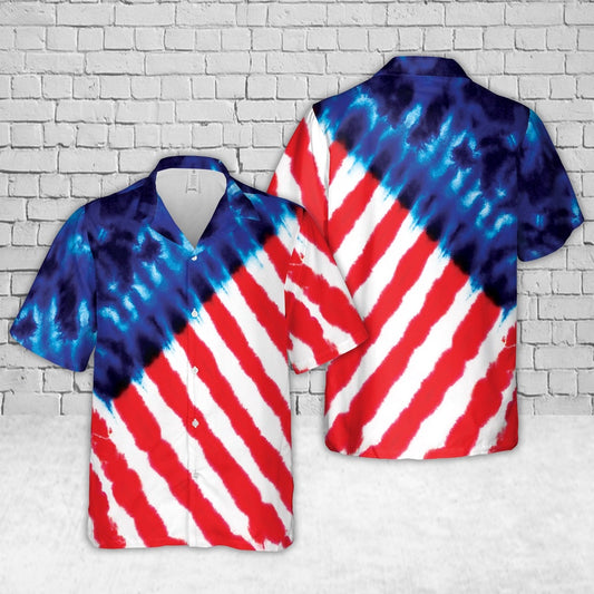 4Th Of July Hawaiian Shirts, Red White And Blue Tie Dye 4Th Of July Hawaiian Shirt, Military Aloha Shirts