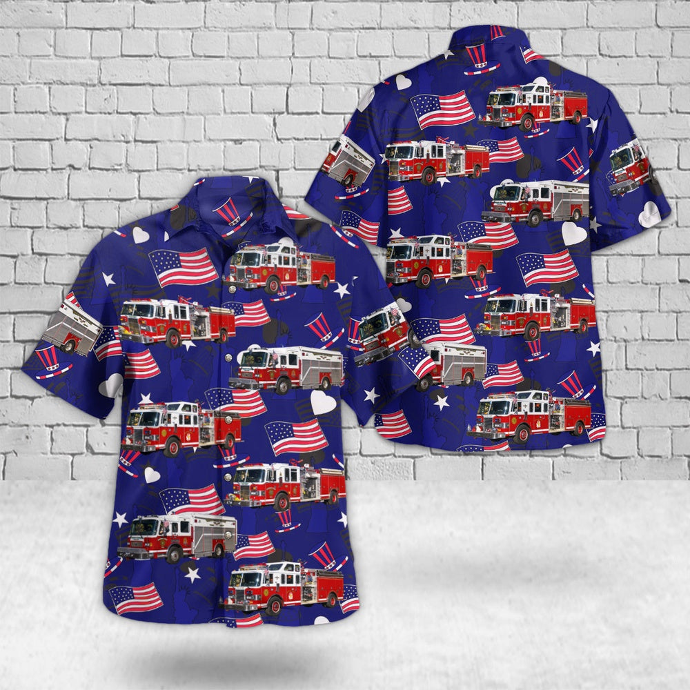 4Th Of July Hawaiian Shirts, Rochelle Park New Jersey Rochelle Park Fire Department 4Th Of July Hawaiian Shirt, Hawaiian Firefighter Shirts