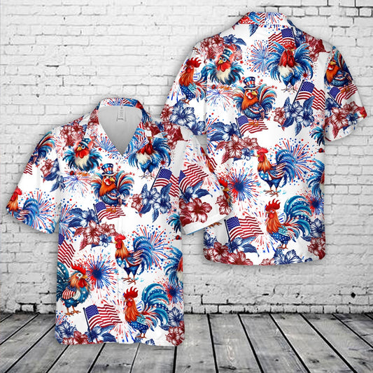 4Th Of July Hawaiian Shirts, Rooster 4Th Of July Hawaiian Shirt, Military Aloha Shirts