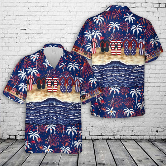 4Th Of July Hawaiian Shirts, Slippers 4Th Of July Hawaiian Shirt, Military Aloha Shirts