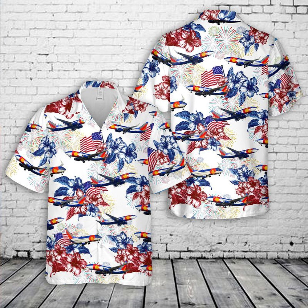4Th Of July Hawaiian Shirts, Southwest Airlines Colorado One Boeing 737 4Th Of July Hawaiian Shirt, Military Aloha Shirts