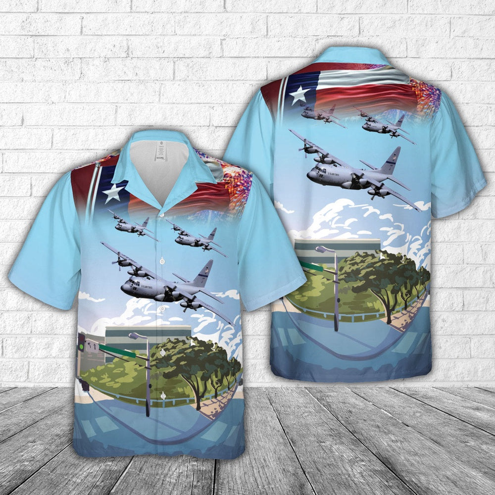 4Th Of July Hawaiian Shirts, Texas Air National Guard Lockheed C-130H-Lm Hercules From The 181St Airlift Squadron 136Th Airlift Wing Hawaiian Shirt