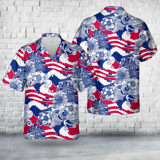 4Th Of July Hawaiian Shirts, Tropical Flower 4Th Of July Hawaiian Shirt, Military Aloha Shirts