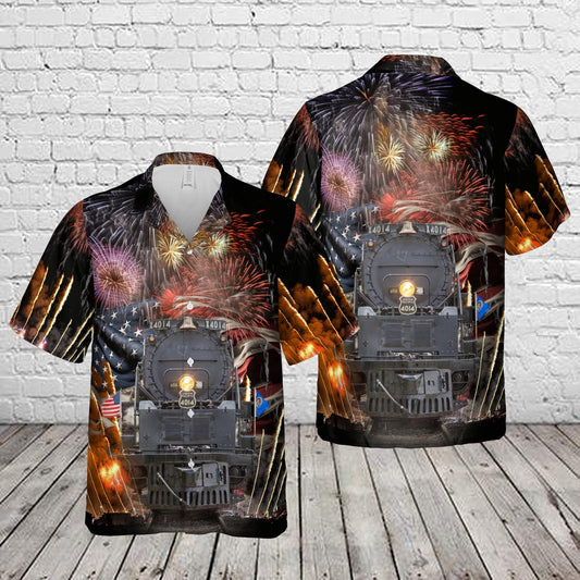 4Th Of July Hawaiian Shirts, Union Pacific Big Boy No 4014 4Th Of July Hawaiian Shirt, Military Aloha Shirts