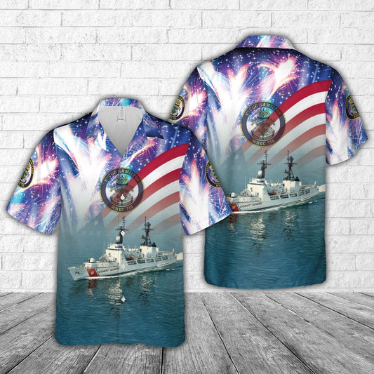 4Th Of July Hawaiian Shirts, United States Coast Guard High Endurance Cutter Uscgc Hamilton Whec-715 4Th Of July Hawaiian Shirt, Military Aloha Shirts