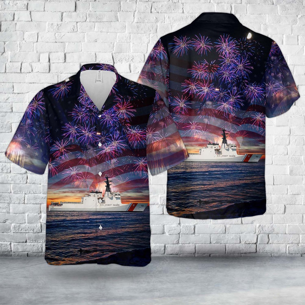 4Th Of July Hawaiian Shirts, United States Coast Guard Uscgc James (Wmsl-754) Legend-Class Cutter 4Th Of July Hawaiian Shirt, Military Aloha Shirts