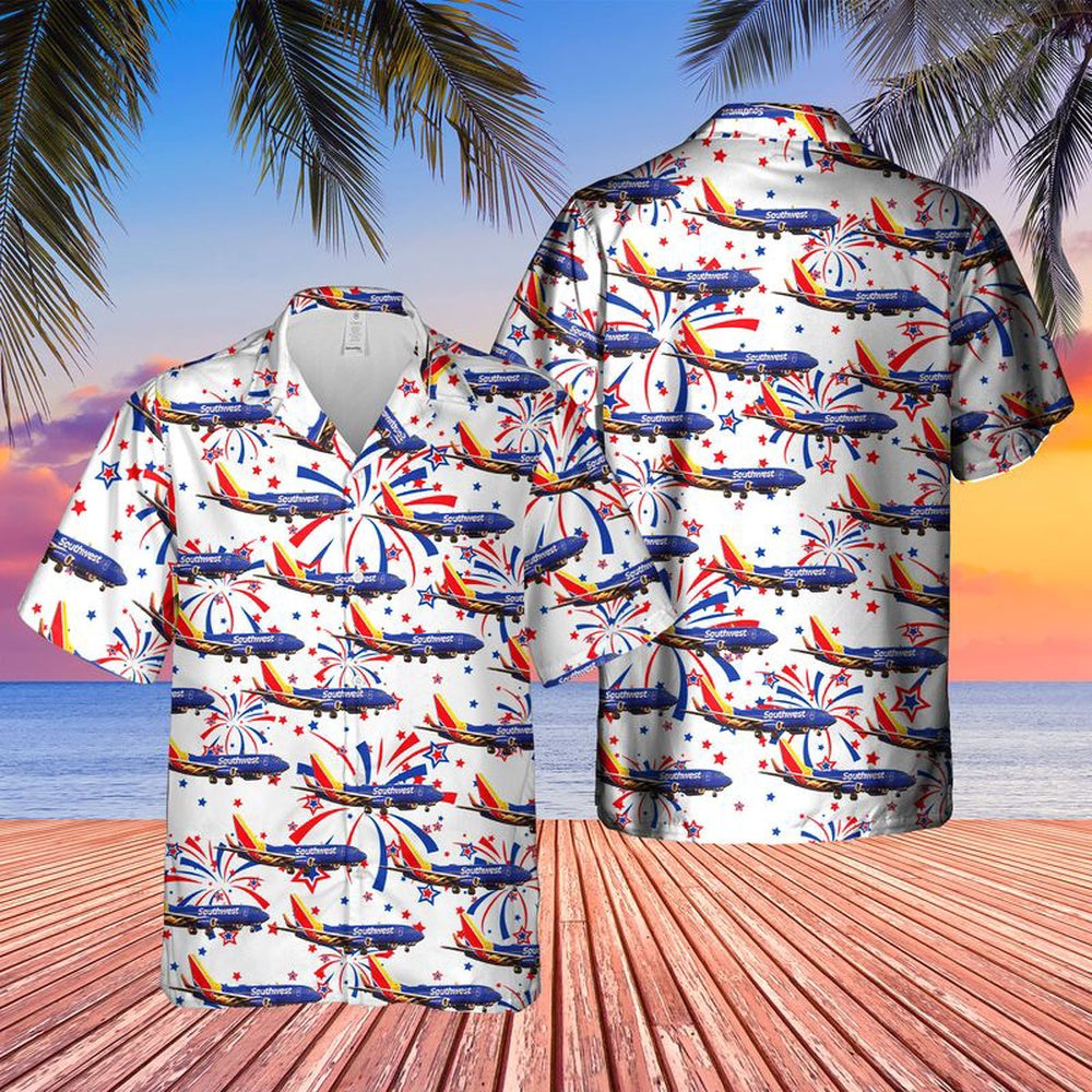 4Th Of July Hawaiian Shirts, Us Airlines 3 Boeing 737-7H4 4Th Of July Hawaiian Shirt, Military Aloha Shirts