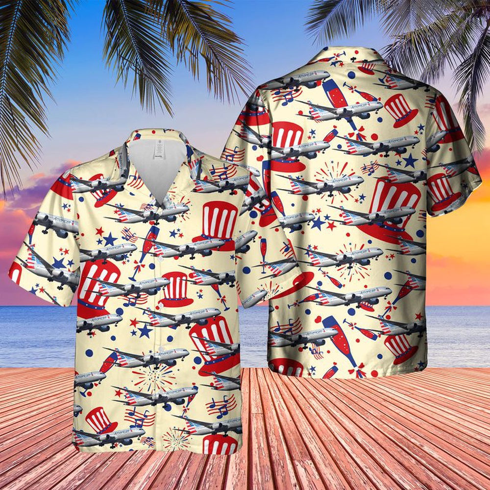 4Th Of July Hawaiian Shirts, Us Airlines Boeing 787-9 Dreamliner 4Th Of July Hawaiian Shirt, Military Aloha Shirts