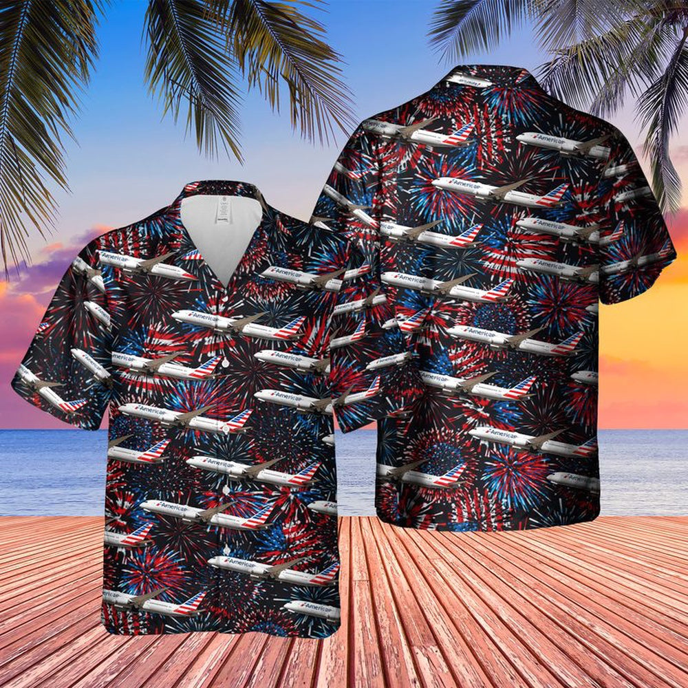 4Th Of July Hawaiian Shirts, Us Airlines Boeing 787-9 Dreamliner 4Th Of July Hawaiian Shirts, Military Aloha Shirts