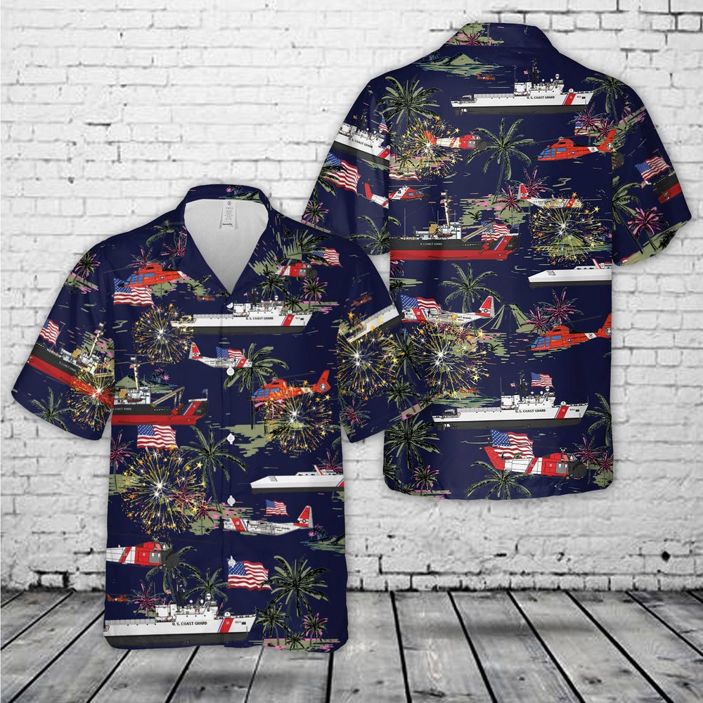 4Th Of July Hawaiian Shirts, Us Coast Guard 4Th Of July Hawaiian Shirts, Military Aloha Shirts