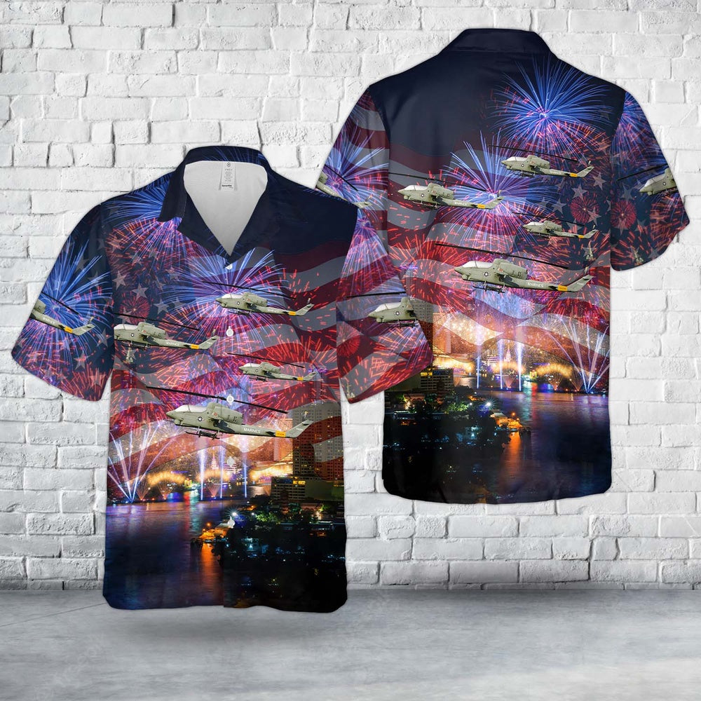 4Th Of July Hawaiian Shirts, Us Marine Corps Bell Ah-1J Sea Cobra (209) 4Th Of July Hawaiian Shirt, Military Aloha Shirts
