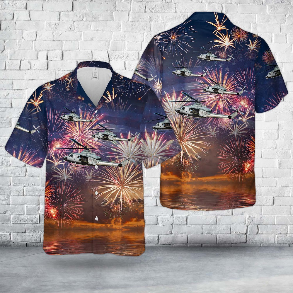 4Th Of July Hawaiian Shirts, Us Marine Corps Bell Uh-1Y Venom (450) 4Th Of July Hawaiian Shirt, Military Aloha Shirts