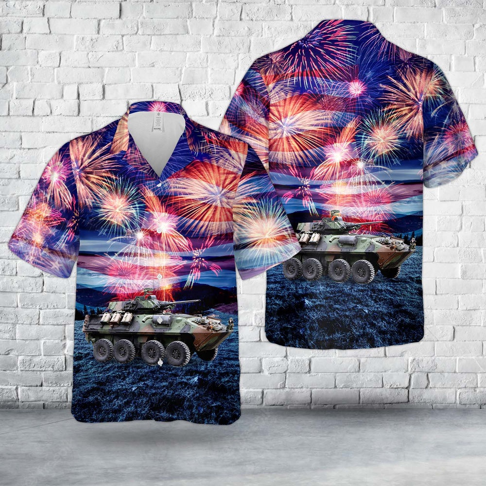 4Th Of July Hawaiian Shirts, Us Marine Corps Light Armored Vehicle Lav-25 4Th Of July Hawaiian Shirt, Military Aloha Shirts