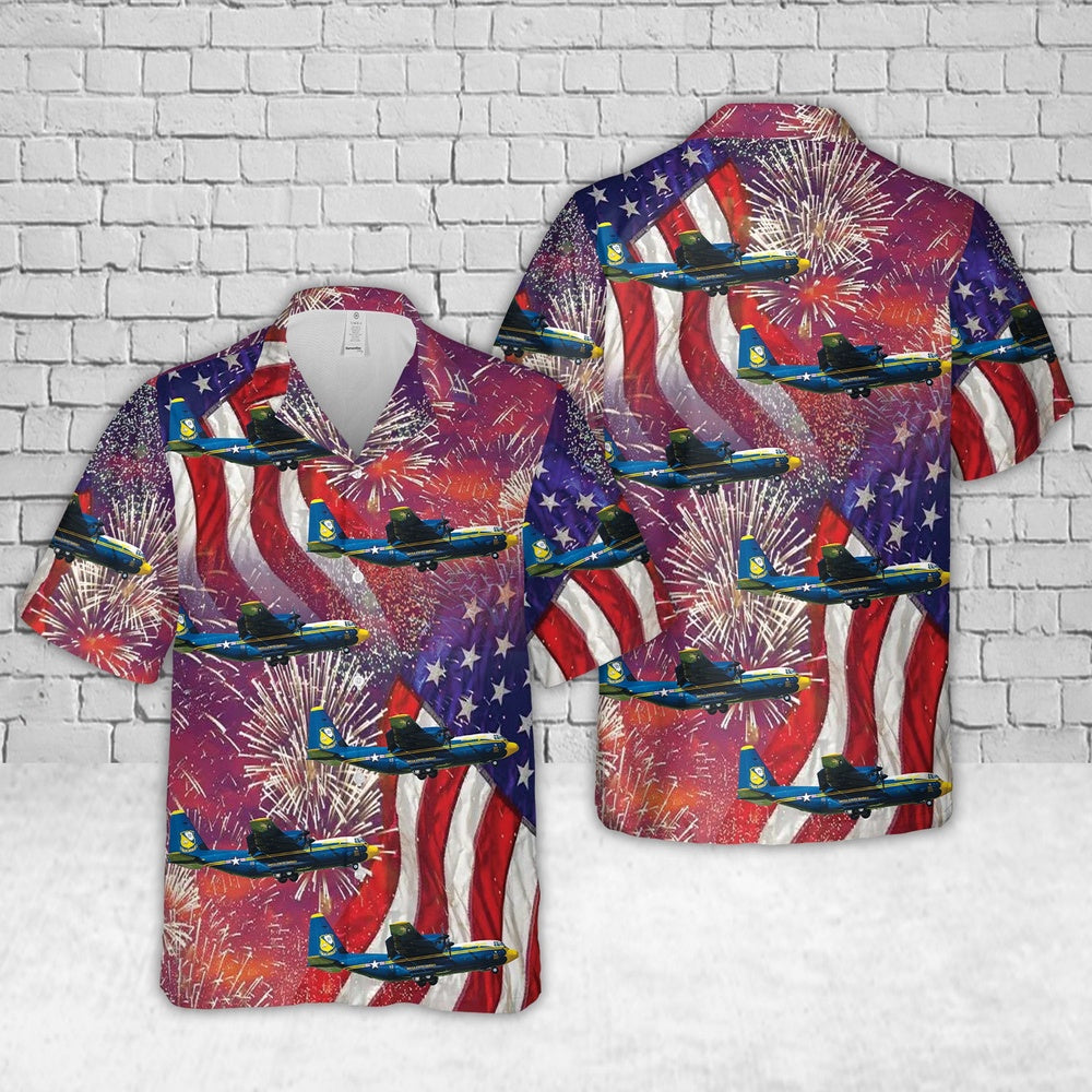 4Th Of July Hawaiian Shirts, Us Marine Corps Lockheed Martin C-130J Hercules (L-382) Fat Albert  4Th Of July Hawaiian Shirt, Military Aloha Shirts
