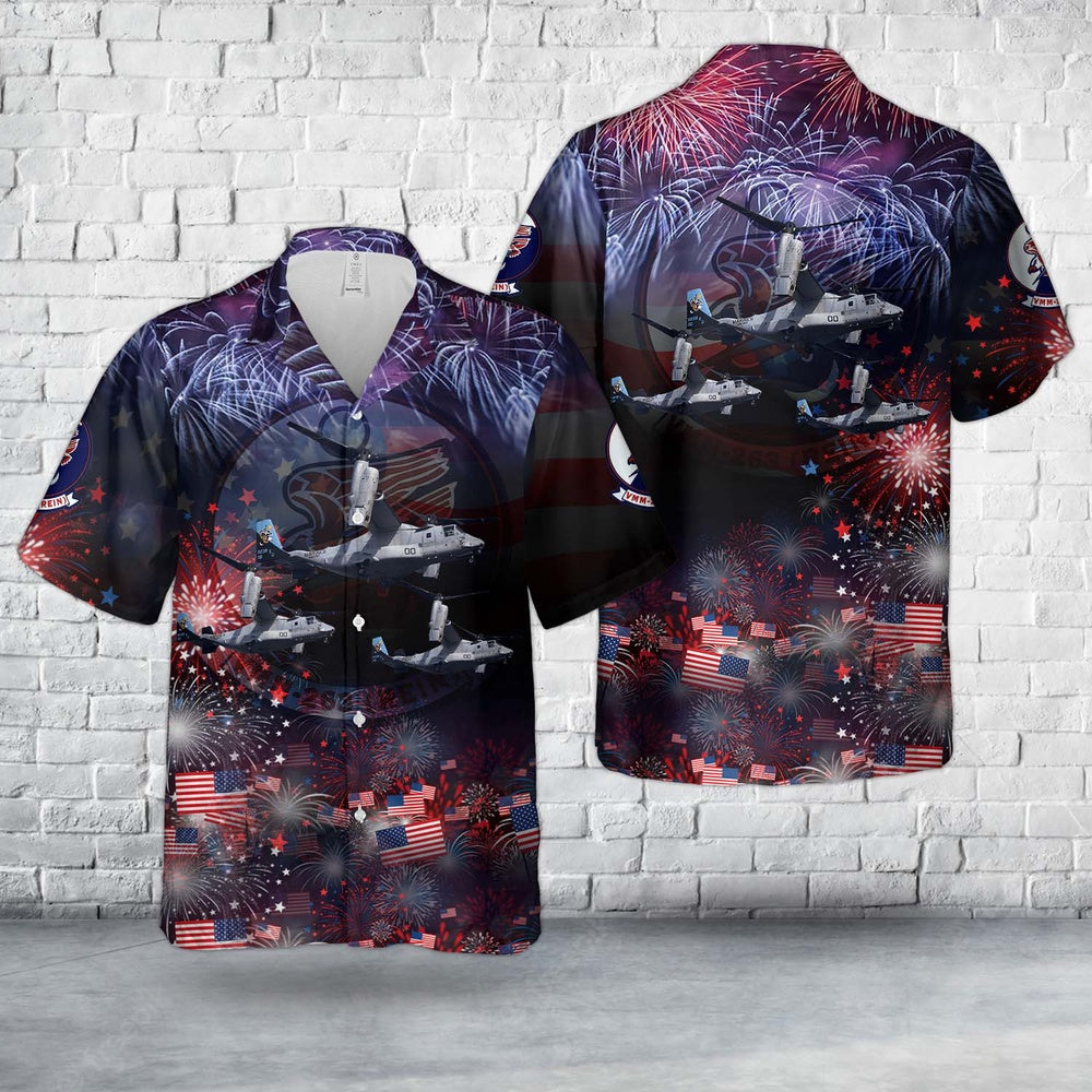 4Th Of July Hawaiian Shirts, Us Marine Corps Vmm-263 (Rein) Mv-22B Osprey 4Th Of July Hawaiian Shirt, Military Aloha Shirts