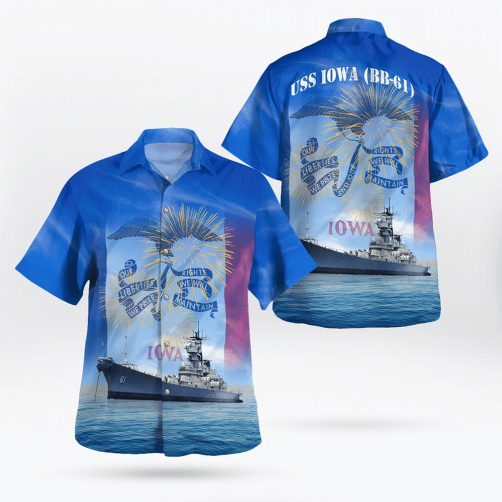 4Th Of July Hawaiian Shirts, Us Navy Uss Iowa (Bb-61) 4Th Of July Hawaiian Shirts