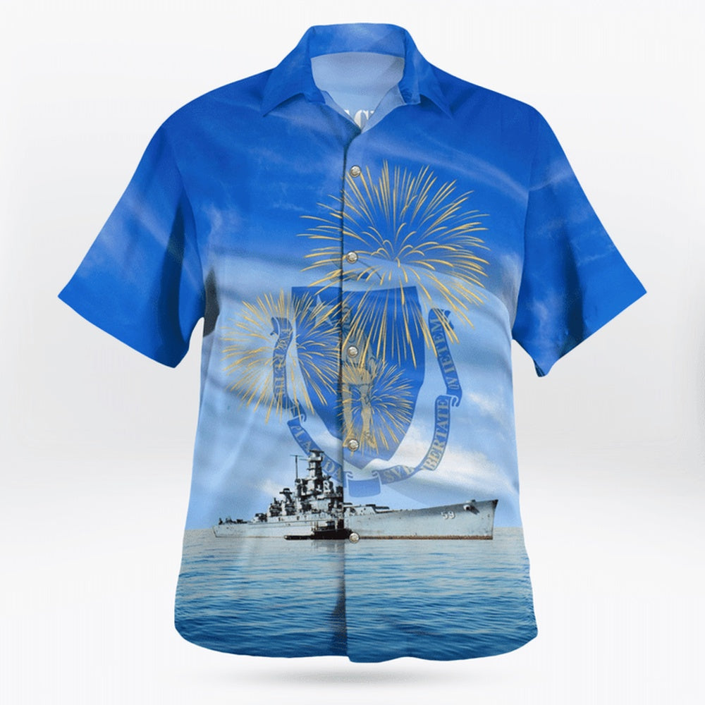 4Th Of July Hawaiian Shirts, Us Navy Uss Massachusetts (Bb-59) 4Th Of July Hawaiian Shirts