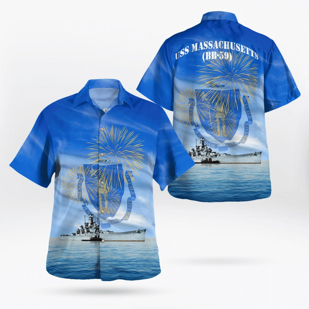 4Th Of July Hawaiian Shirts, Us Navy Uss Massachusetts (Bb-59) 4Th Of July Hawaiian Shirts