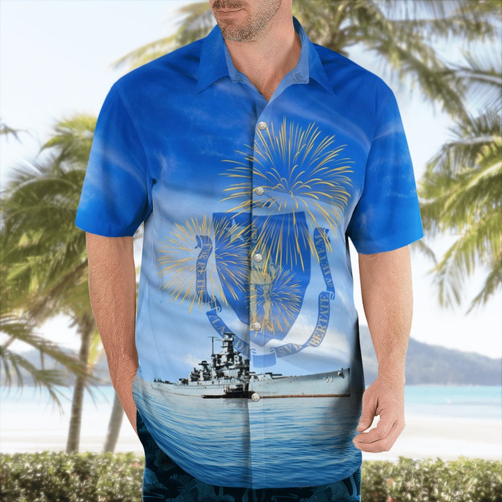 4Th Of July Hawaiian Shirts, Us Navy Uss Massachusetts (Bb-59) 4Th Of July Hawaiian Shirts