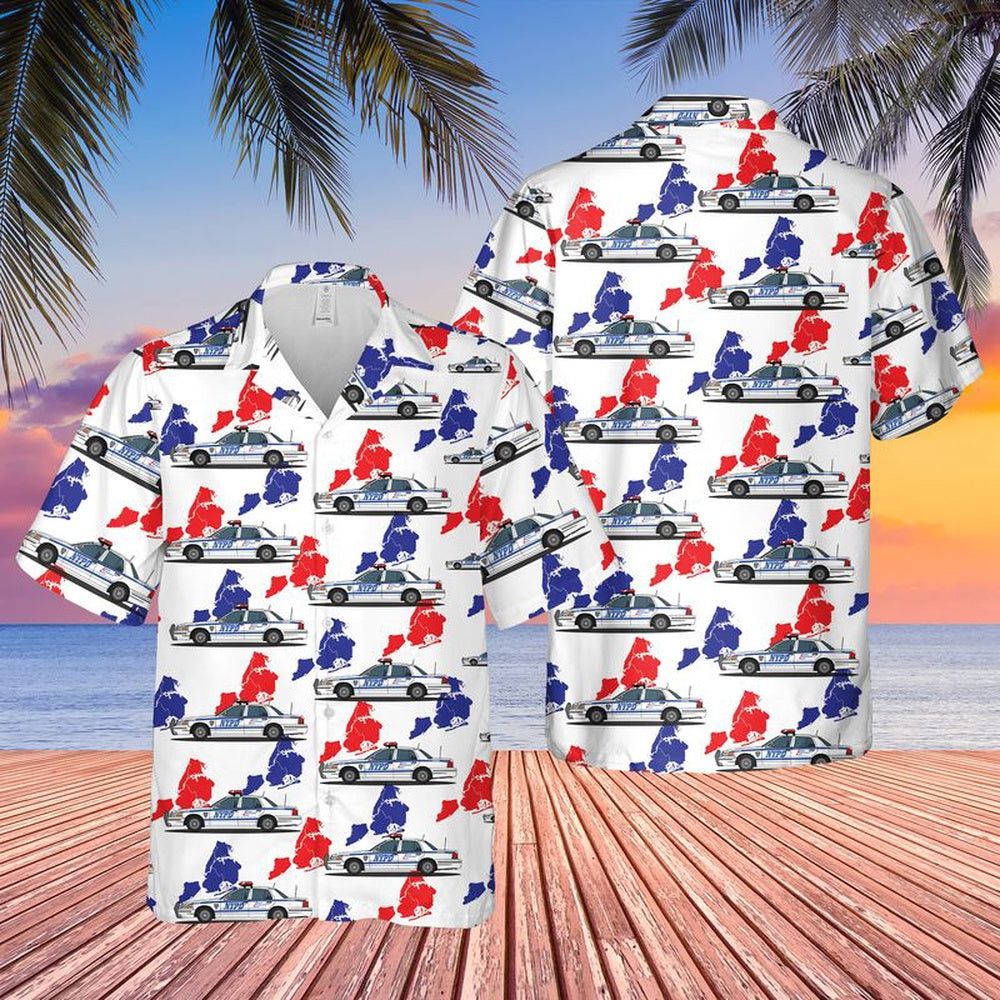 4Th Of July Hawaiian Shirts, Us Nypd Police Car 4Th Of July Hawaiian Shirt, Military Aloha Shirts
