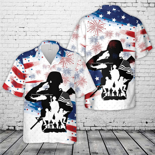 4Th Of July Hawaiian Shirts, Us Soldier Veteran 4Th Of July Hawaiian Shirt, Military Aloha Shirts