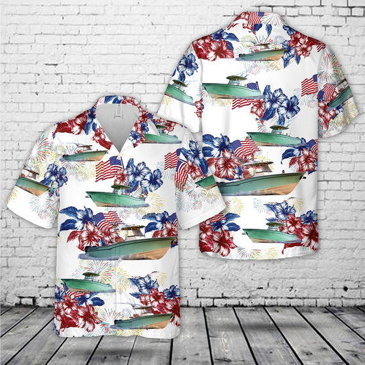 4Th Of July Hawaiian Shirts, Usa Grady-White Boats Canyon Center Console 4Th Of July Hawaiian Shirt, Military Aloha Shirts