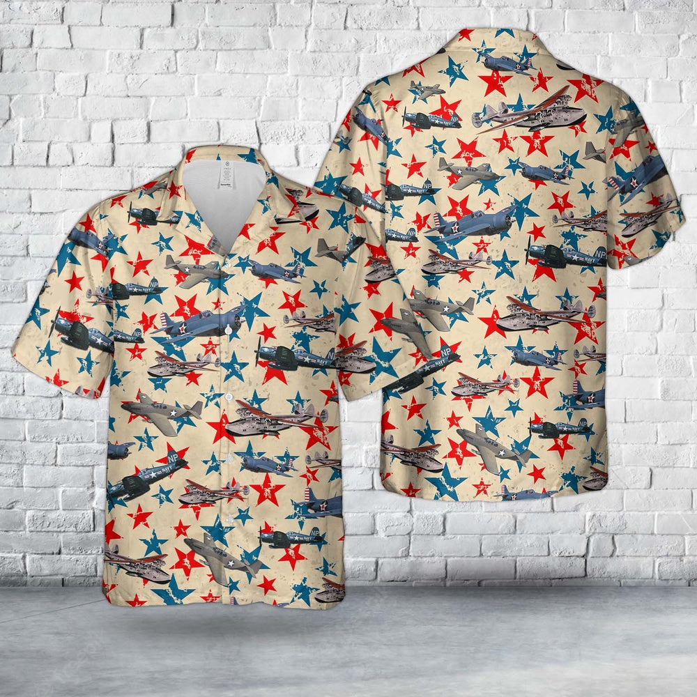 4Th Of July Hawaiian Shirts, Usa Wwii Aircraft 4Th Of July Hawaiian Shirt, Military Aloha Shirts