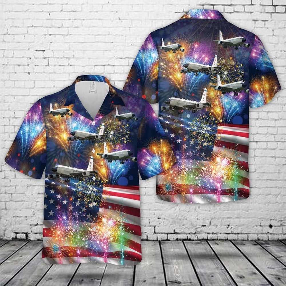 4Th Of July Hawaiian Shirts, Usaf Rc-135 Rivet Joint Recon Airplane 4Th Of July Hawaiian Shirt, Military Aloha Shirts