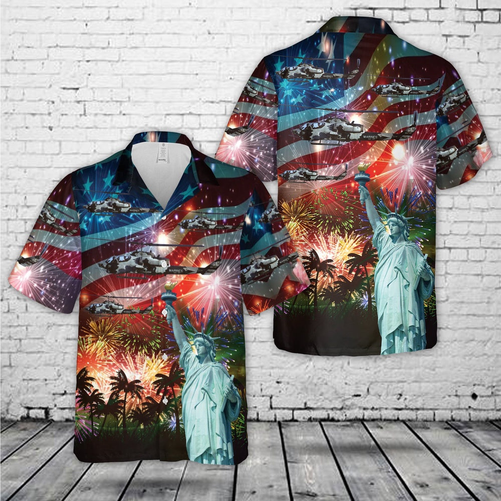 4Th Of July Hawaiian Shirts, Usmc Bell Ah-1 Supercobra 4Th Of July Hawaiian Shirt, Military Aloha Shirts