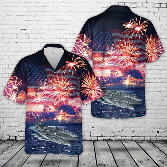 4Th Of July Hawaiian Shirts, Uss Carl Vinson 4Th Of July Hawaiian Shirt, Military Aloha Shirts
