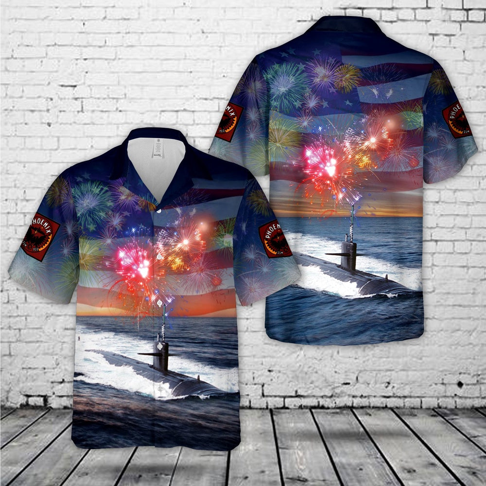 4Th Of July Hawaiian Shirts, Uss Phoenix (Ssn-702) Attack Submarine 4Th Of July Hawaiian Shirt, Military Aloha Shirts