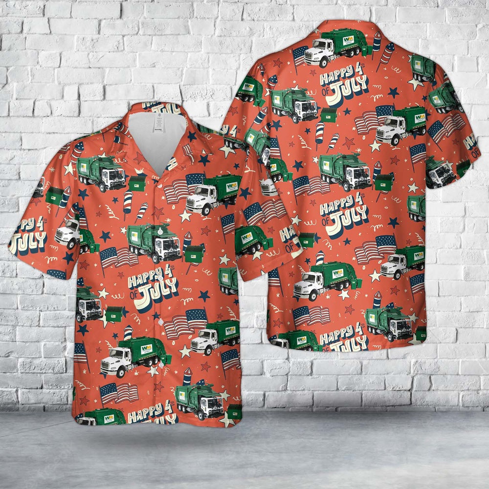 4Th Of July Hawaiian Shirts, Waste Management Garbage Truck 4Th Of July Hawaiian Shirt, Military Aloha Shirts