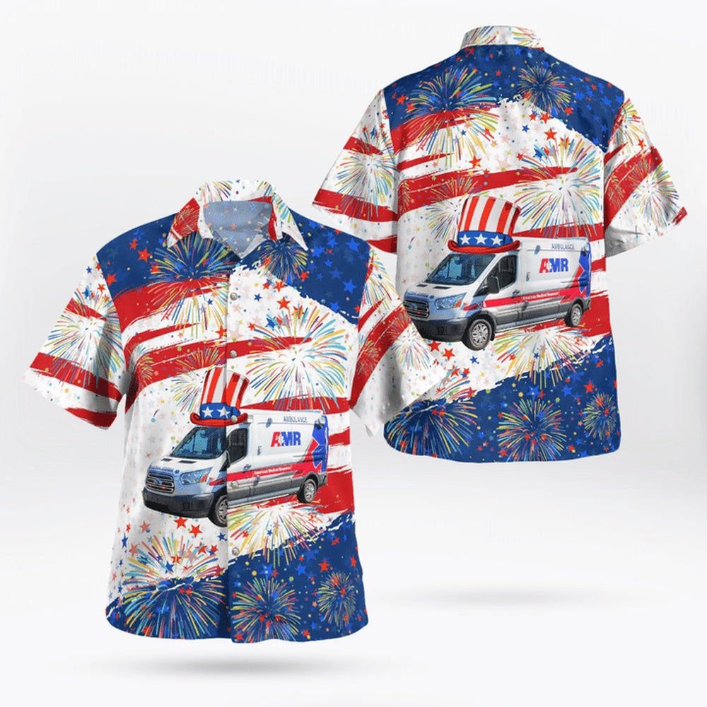 4Th Of July Hawaiian Shirts, Waterbury, Connecticut, Amr Waterbury Ambulance Hawaiian Shirt