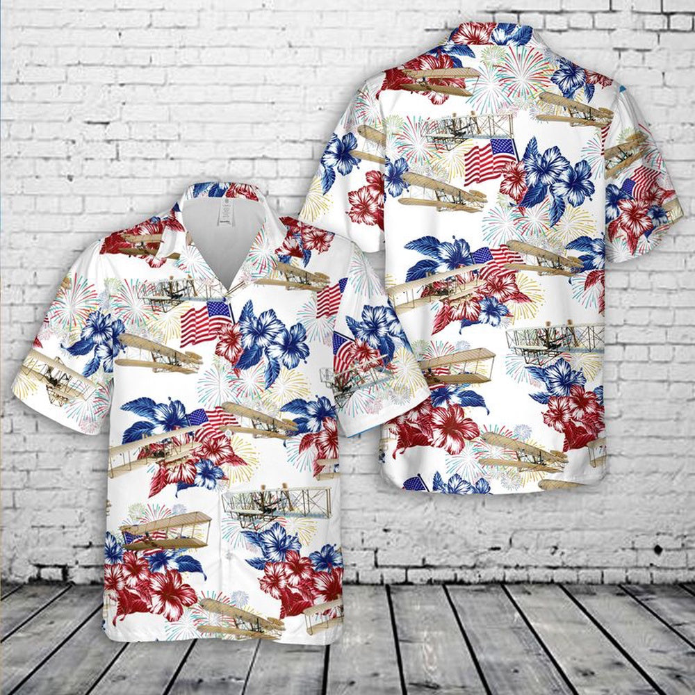4Th Of July Hawaiian Shirts, Wright Flyer 4Th Of July Hawaiian Shirt, Military Aloha Shirts