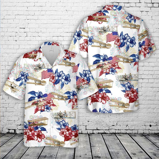 4Th Of July Hawaiian Shirts, Wright Flyer 4Th Of July Hawaiian Shirt, Military Aloha Shirts