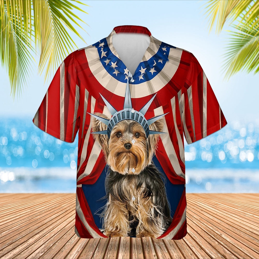 4Th Of July Hawaiian Shirts, Yorkshire Terrier 4Th Of July Hawaiian Shirts Happy Independence Day Sumner Button Up Shirt