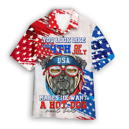 4Th Of July Hawaiian Shirts, You Look Like The 4Th Of July Shirt Makes Me Want A Hot Dog Hawaiian Shirt, Pug Hawaiian Shirt