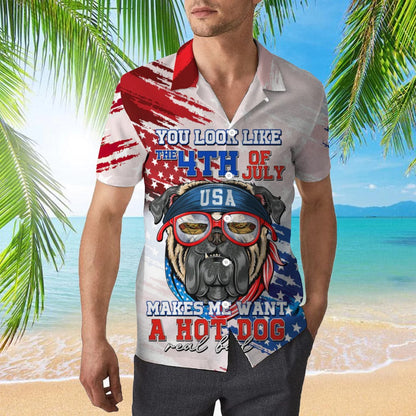 4Th Of July Hawaiian Shirts, You Look Like The 4Th Of July Shirt Makes Me Want A Hot Dog Hawaiian Shirt, Pug Hawaiian Shirt