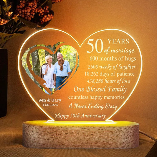50th Golden Wedding Anniversary Night Light with Personalized Couple's Names Date, Mother's Day Night Lights For Bedroom